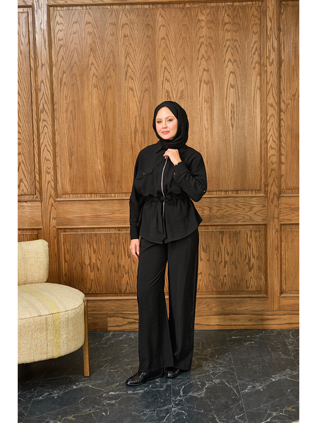 Kadın Fermuarlı İkili Takım Siyah-4