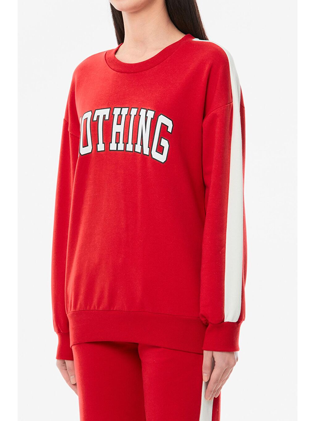 Kırmızı Nothing Yazılı Kız Çocuk Eşofman Takımı-4