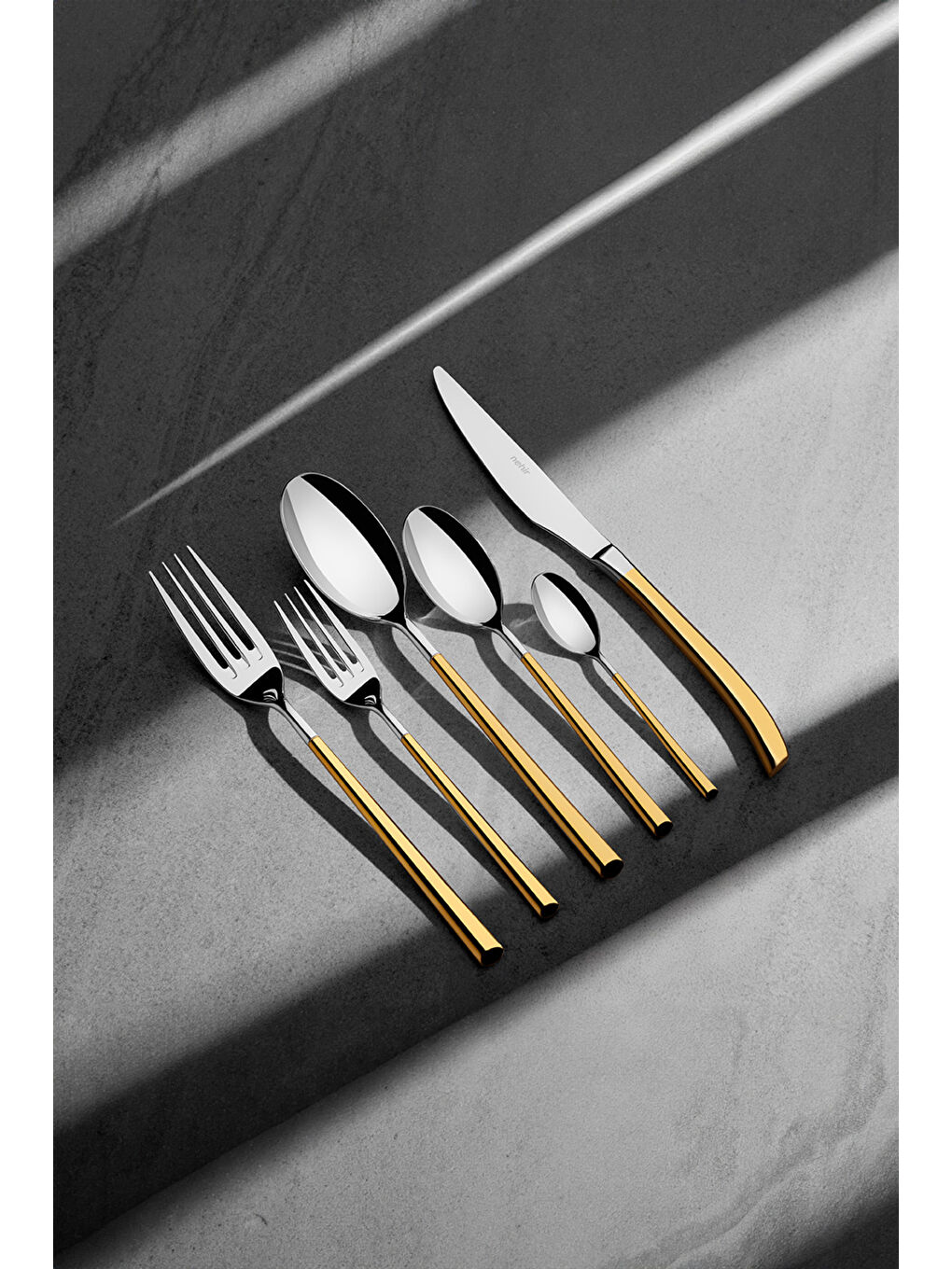 Sarı Elegance Altın Sade 6 Kişilik 36 Parça Kutulu Çatal Kaşık Bıçak Takımı-1