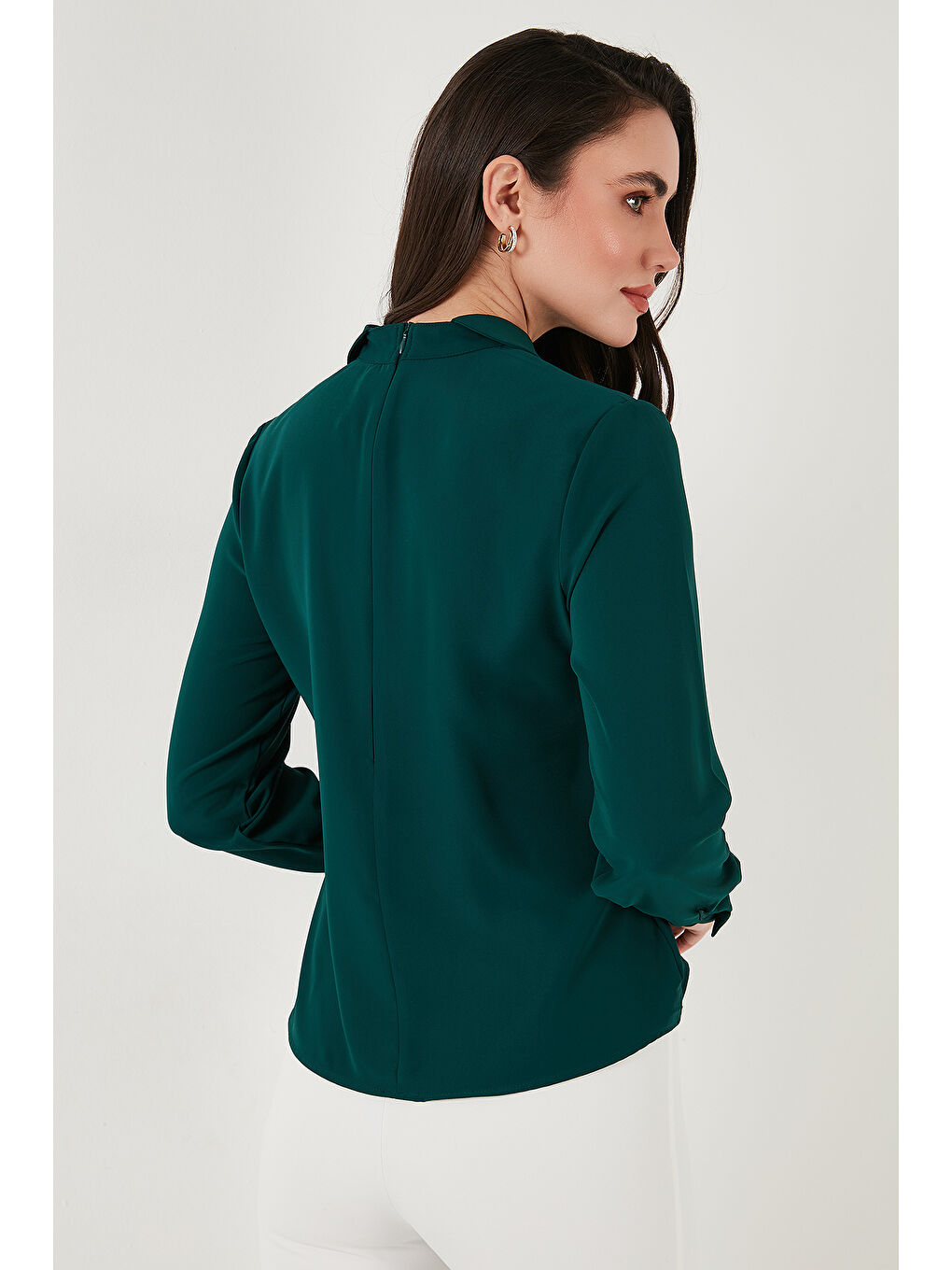 Yeşil Taşlı Regular Fit Gömlek Yaka Fermuarlı Bluz 611Bz0493-6