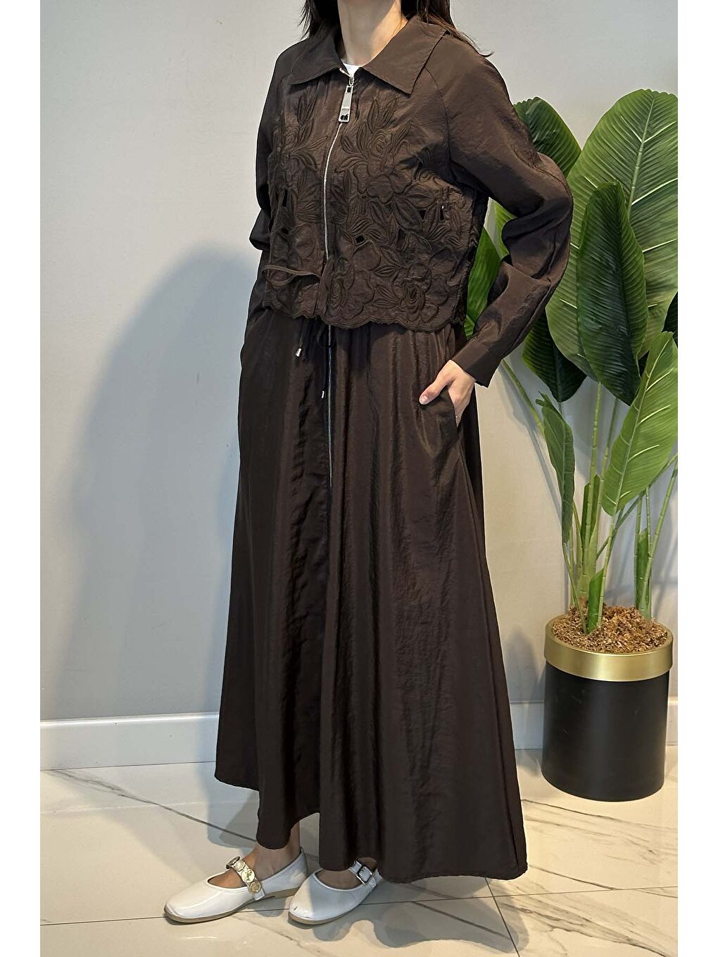 Missemramiss Grace Cut Elbise 5195 Kahverengi-4