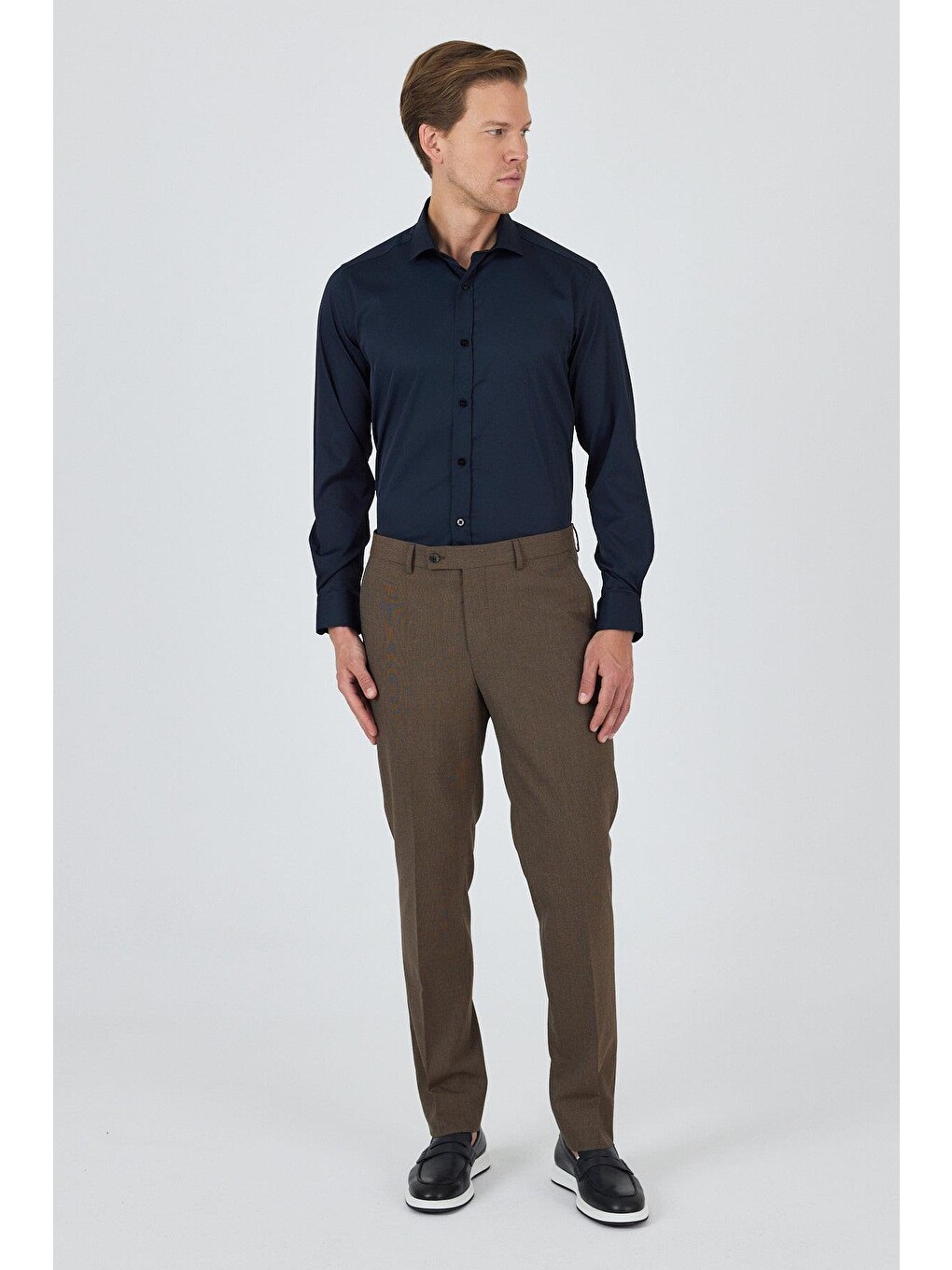 Kahverengi Koyu Vizon Esnek Yandan Cepli Comfort Fit Classic Pantolon 1003250151-1