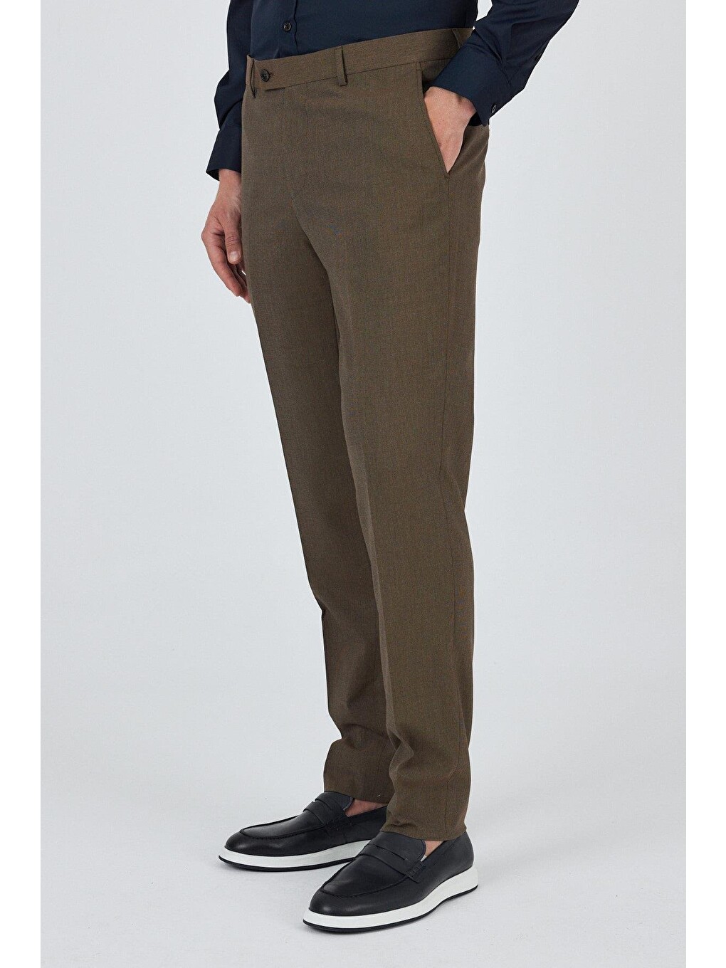 Kahverengi Koyu Vizon Esnek Yandan Cepli Comfort Fit Classic Pantolon 1003250151-2