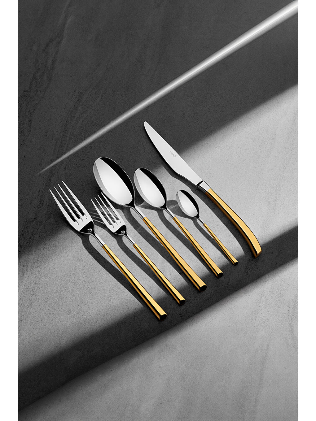 Sarı Elegance Altın Sade 12 Kişilik 72 Parça Kutulu Çatal Kaşık Bıçak Takımı-1