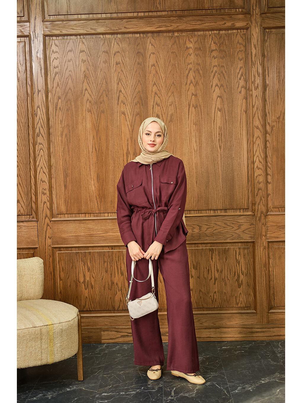 Kadın Fermuarlı İkili Takım Bordo-1