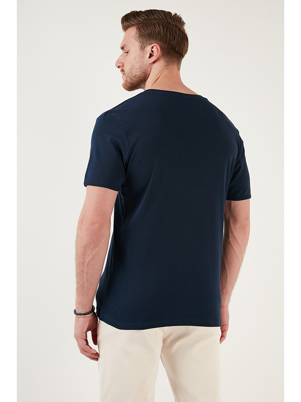 Yeşil Pamuklu Düğme Detaylı Slim Fit V Yaka 3'lü Paket %100 Pamuk Tişört 5902122S3-5