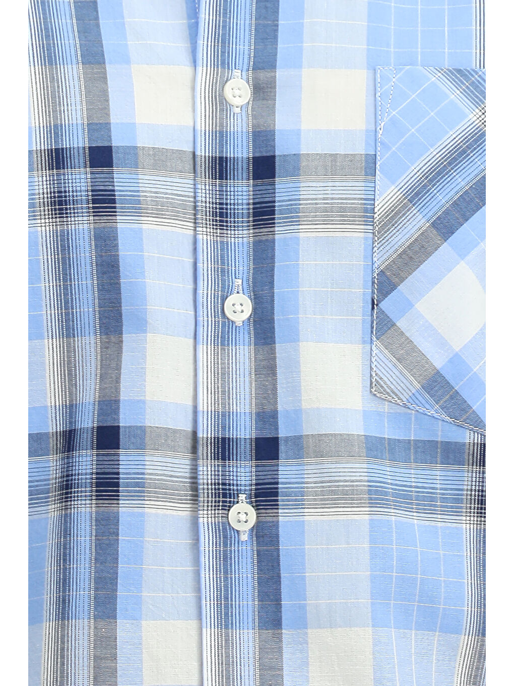 Mavi Kısa Kol Regular Fit Ekose Spor Düğmeli Yaka Pamuk Gömlek-3