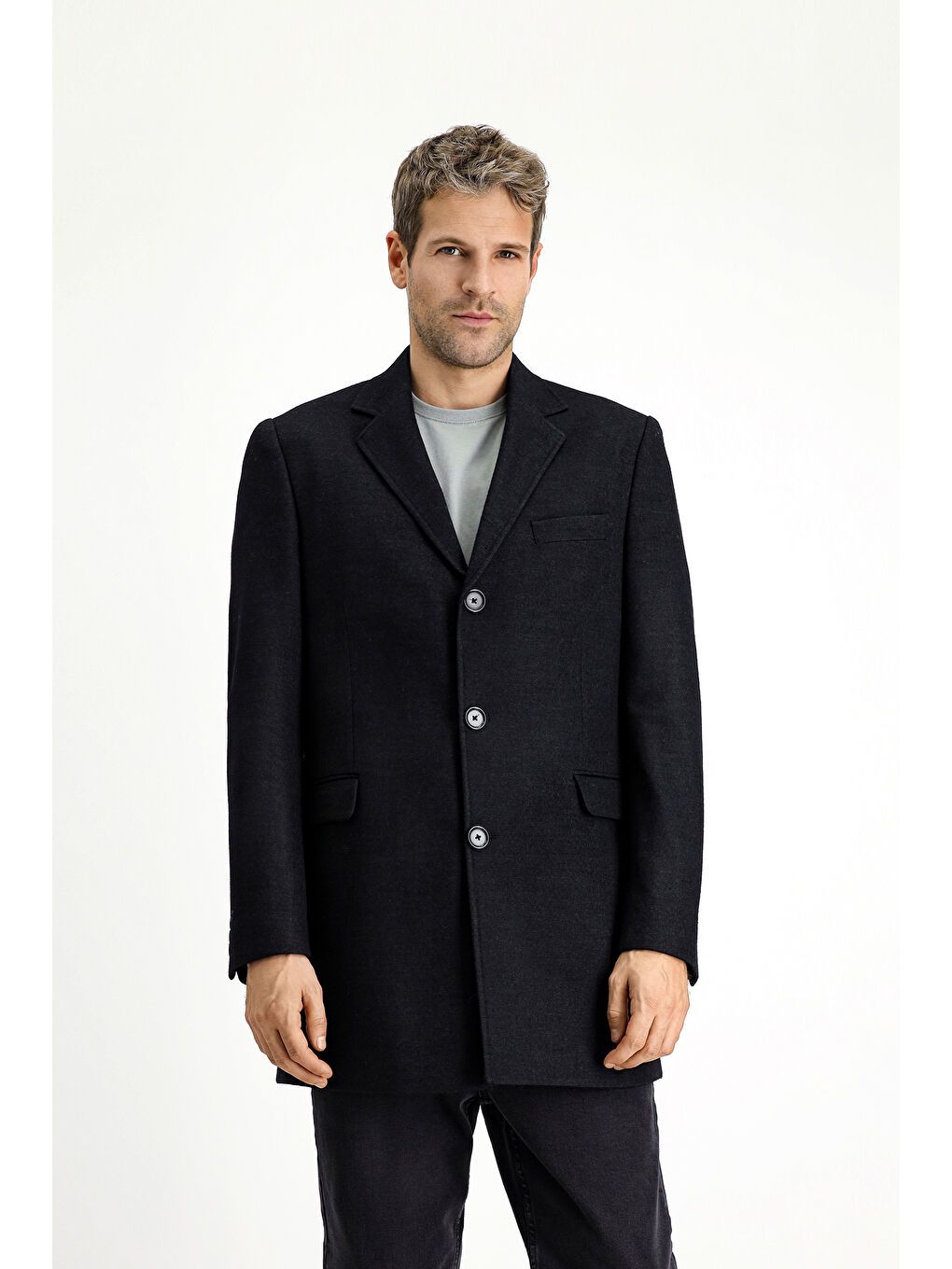 Antrasit Yünlü Klasik Kaban