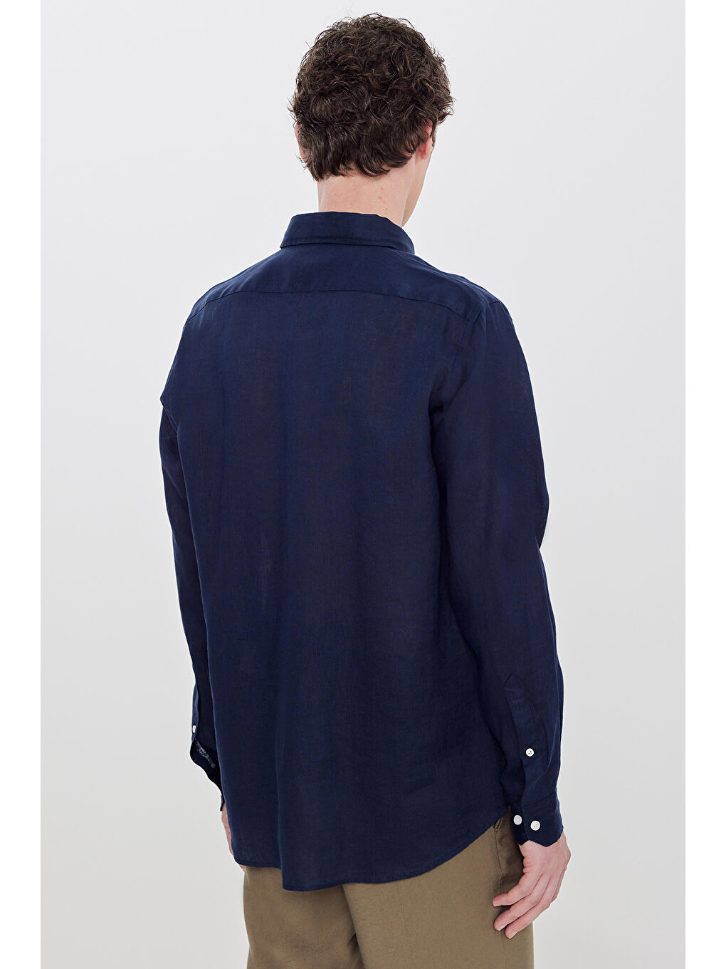 Erkek Lacivert Comfort Fit Rahat Kesim Düğmeli Yaka Gömlek-4