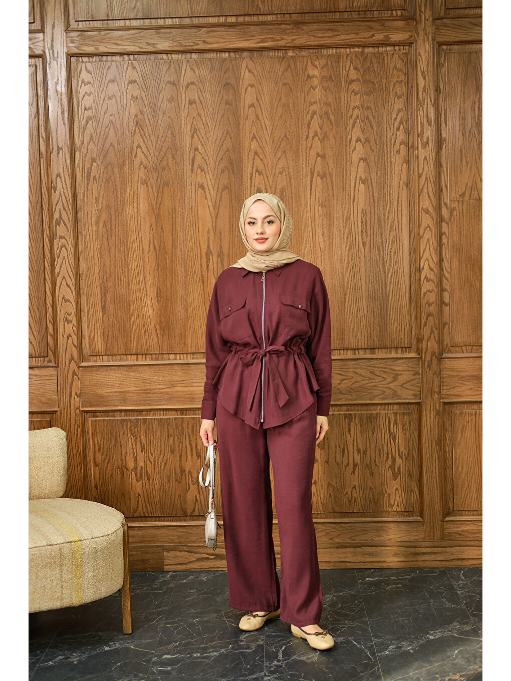 Kadın Fermuarlı İkili Takım Bordo-2