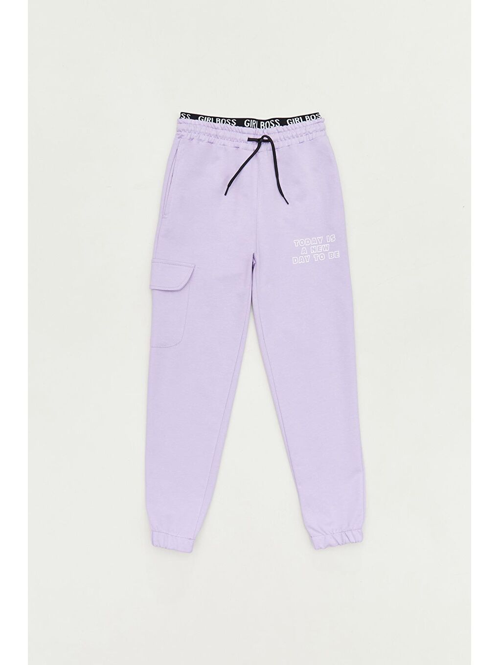 Lila Yazı Baskılı Beli Bağcıklı Jogger Kız Çocuk Eşofman Altı