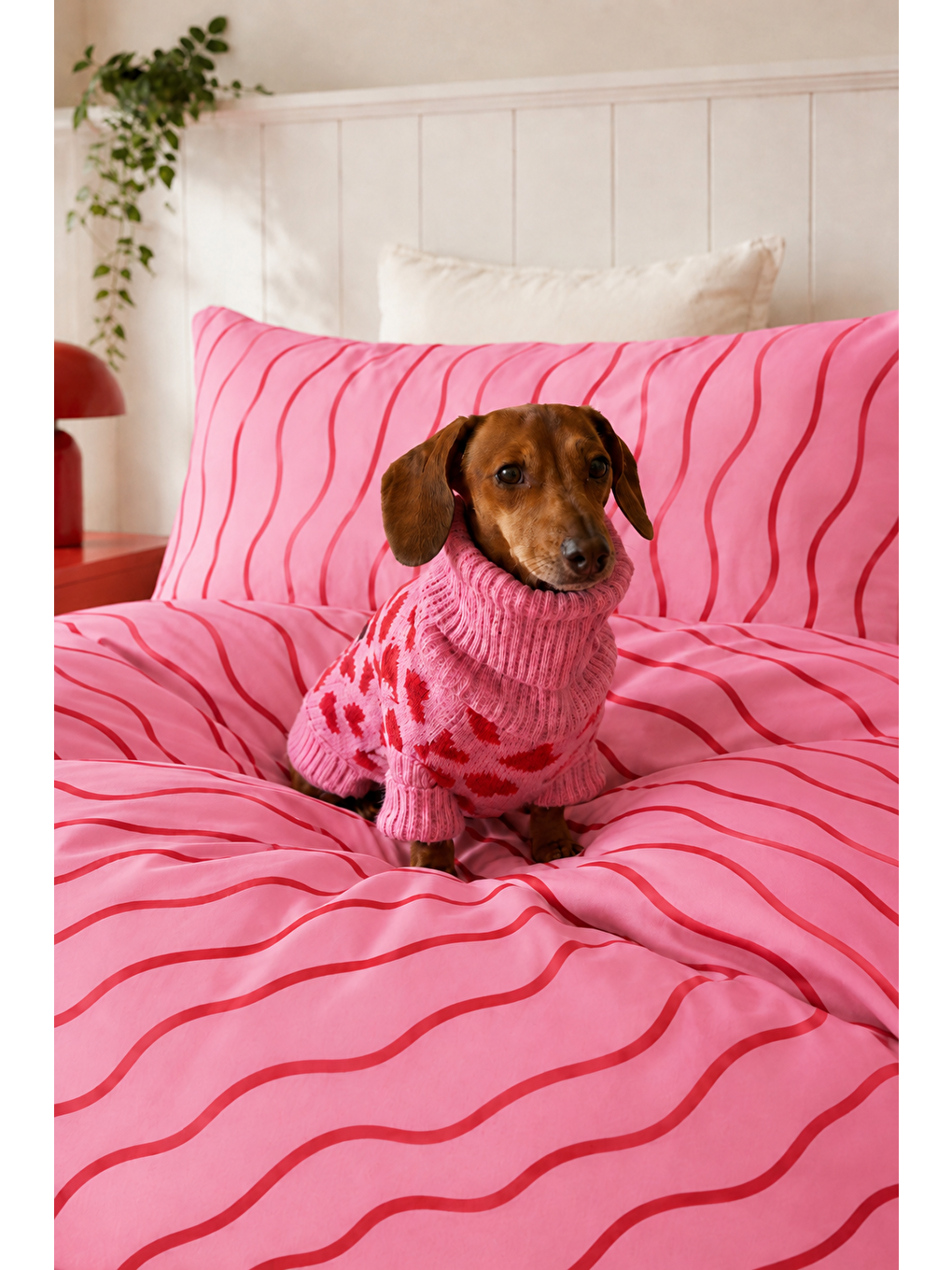 Pembe Kırmızı Düzensiz Çizgili Nevresim Seti Modern 200x220 Çift Kişilik Yorgan Kılıfı