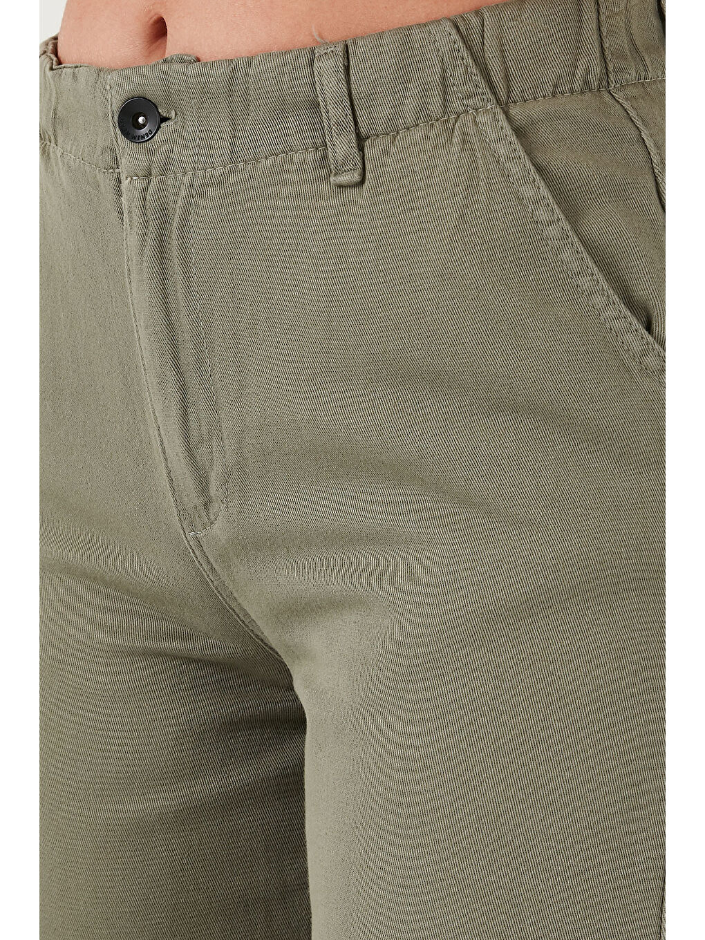 Haki Pamuklu Standart Fit Yüksek Bel Geniş Paça Pantolon 668Yp5344-4