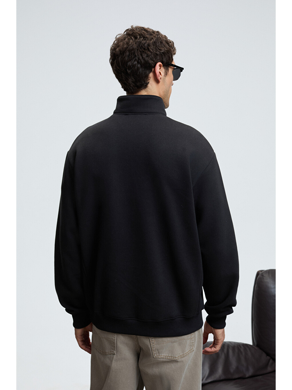Siyah BAXTER Erkek Dik Yakalı Fermuarlı Relaxed SİYAH Sweatshirt-5