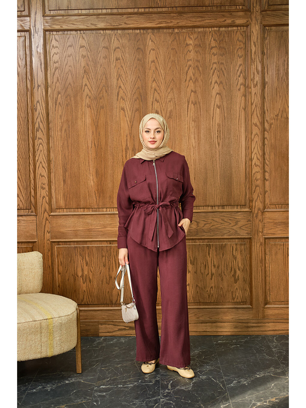 Kadın Fermuarlı İkili Takım Bordo-3
