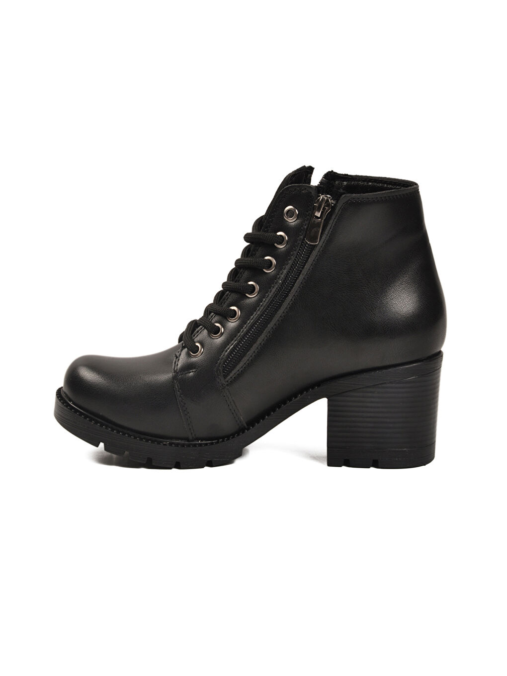 Siyah Bağcıklı Fermuarlı Topuklu Kadın Bot 196 Z-1