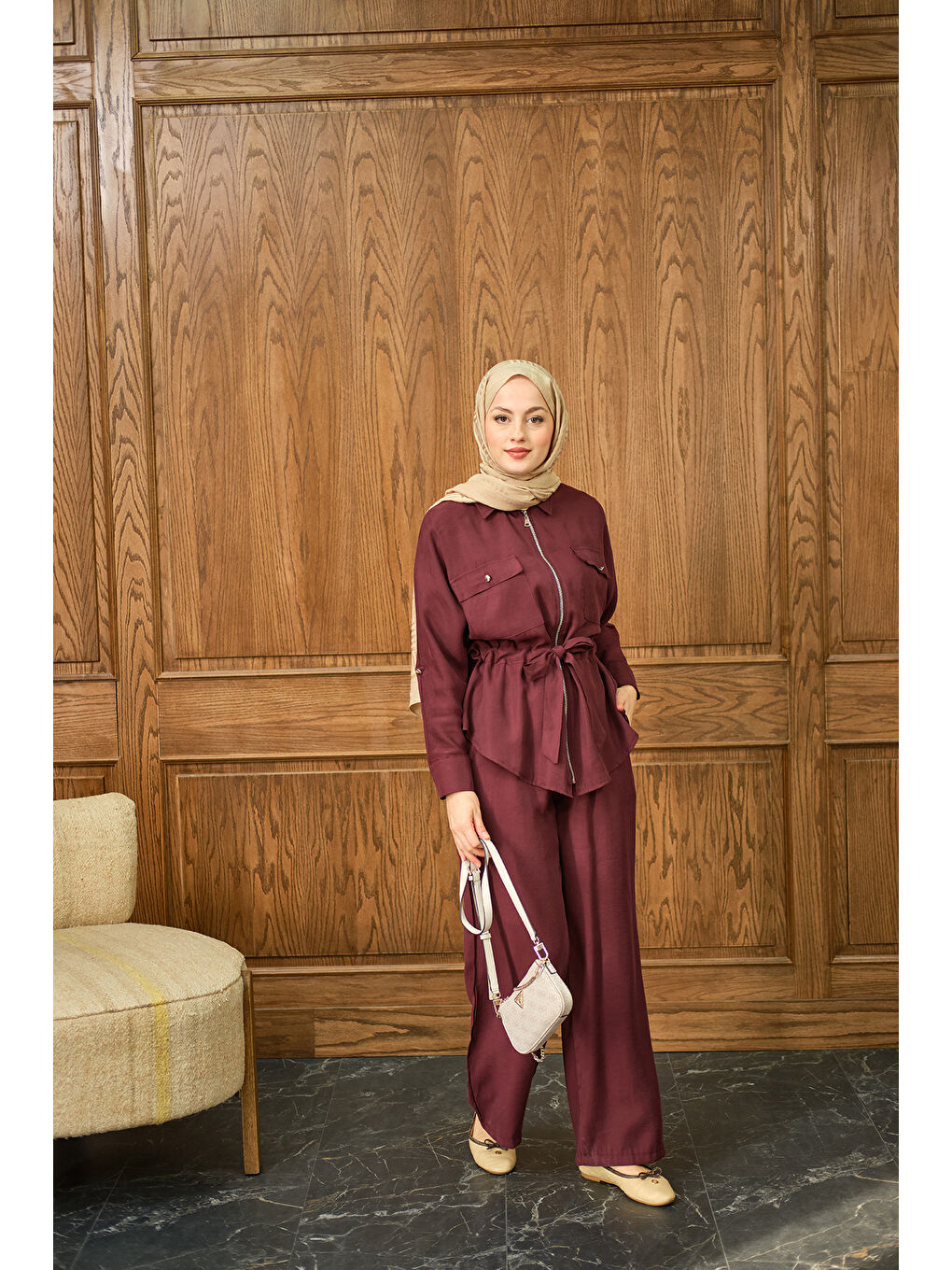 Kadın Fermuarlı İkili Takım Bordo-4