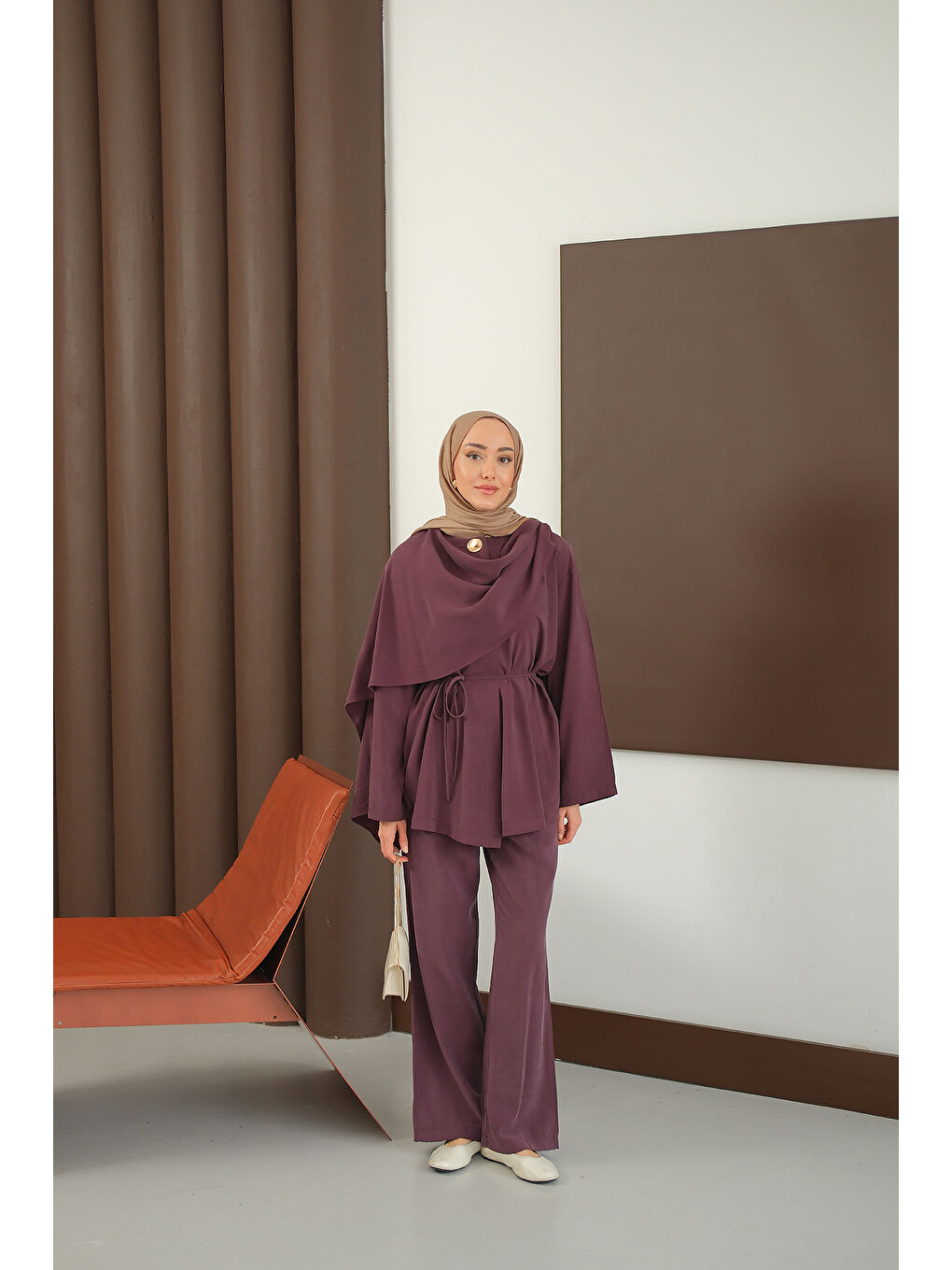 Kadın Önü Şal Detay Takım Bordo-1