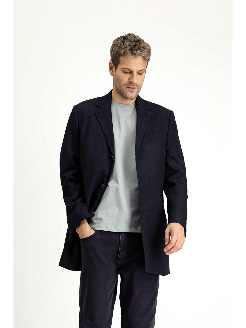 Antrasit Yünlü Klasik Kaban-2