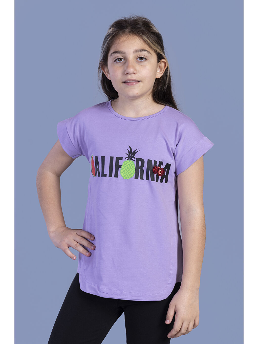 Lila Kız Çocuk California Baskılı Tişört