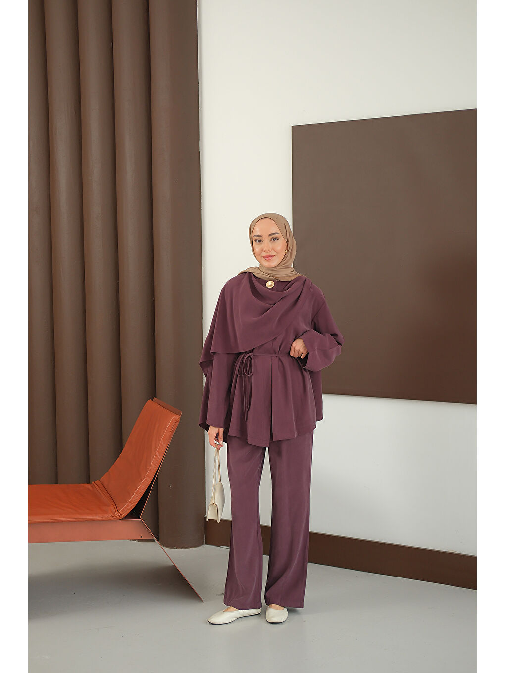 Kadın Önü Şal Detay Takım Bordo-2