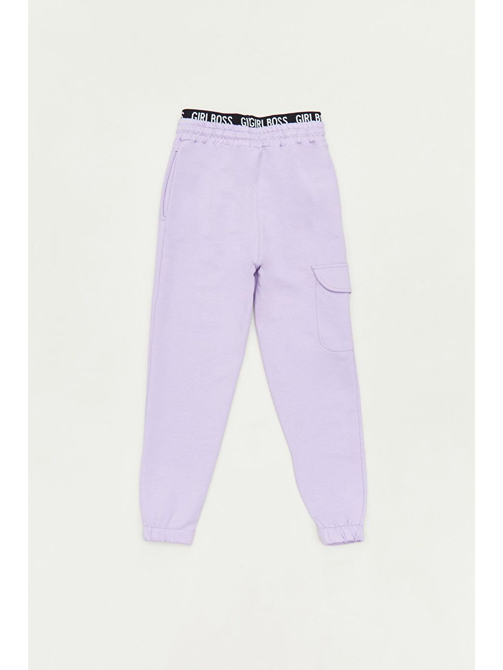Lila Yazı Baskılı Beli Bağcıklı Jogger Kız Çocuk Eşofman Altı-1