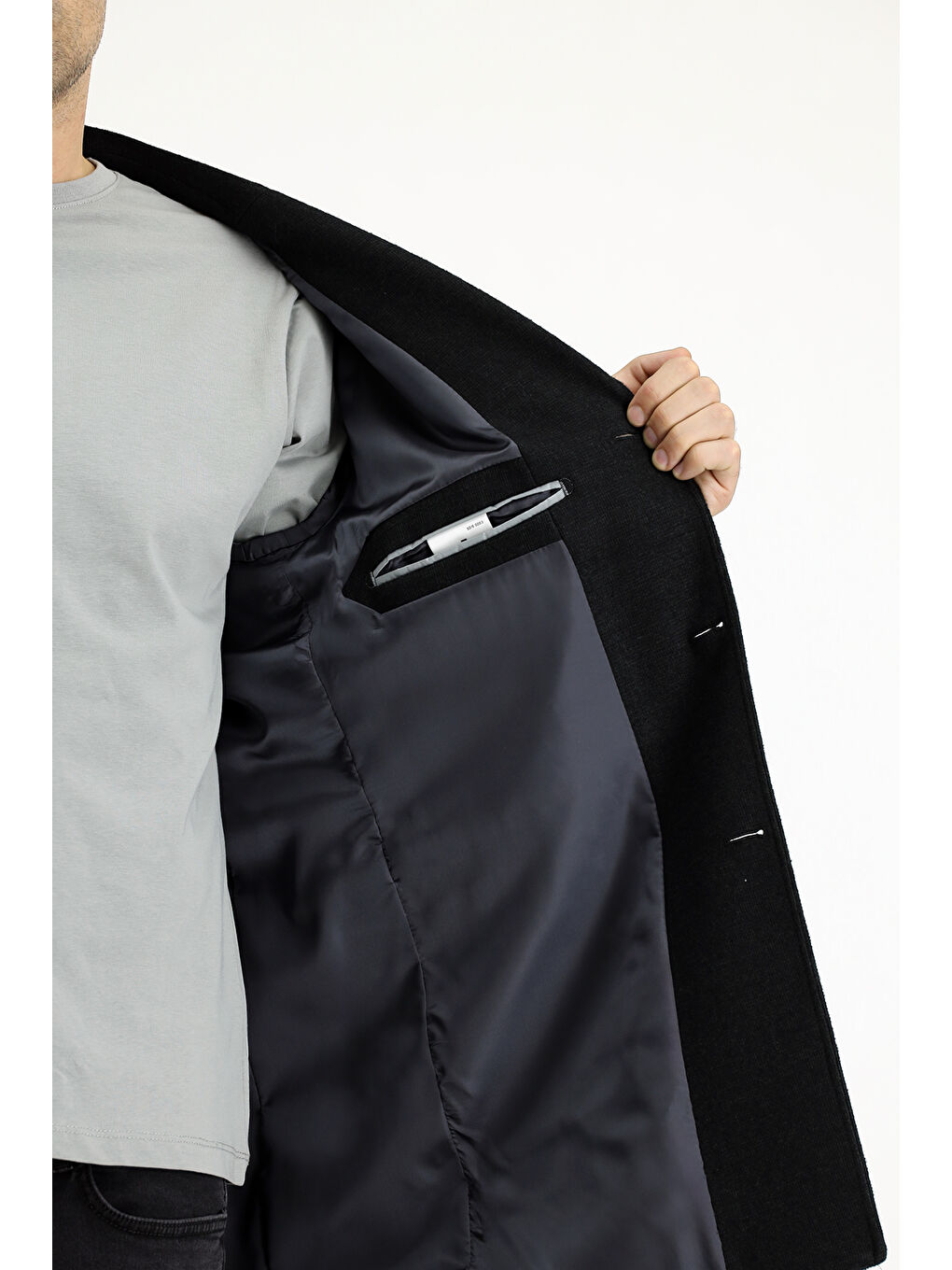 Antrasit Yünlü Klasik Kaban-4