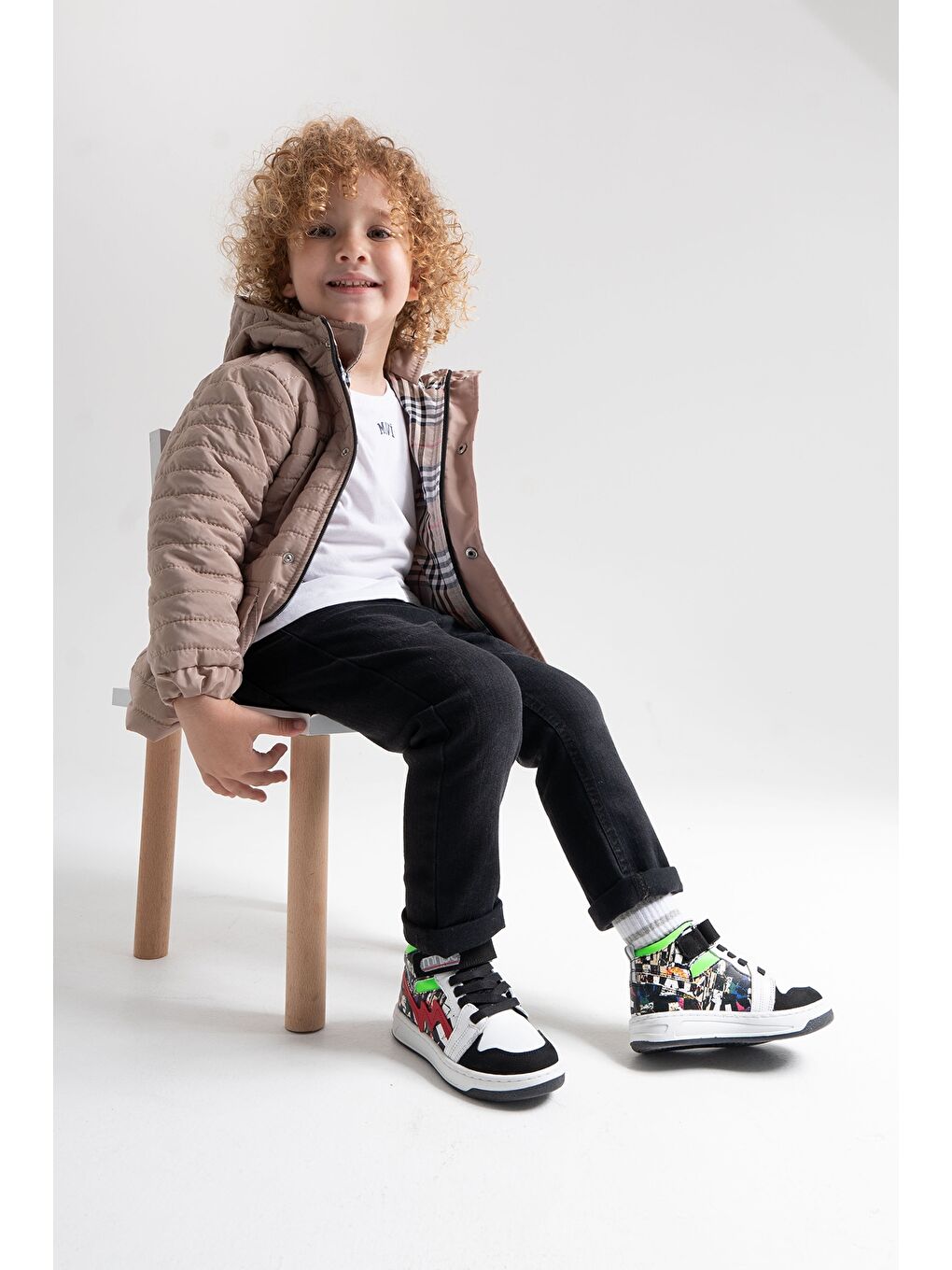 Unisex Çocuk Siyah Baskı Hakiki Deri Anatomik Günlük Bot-1