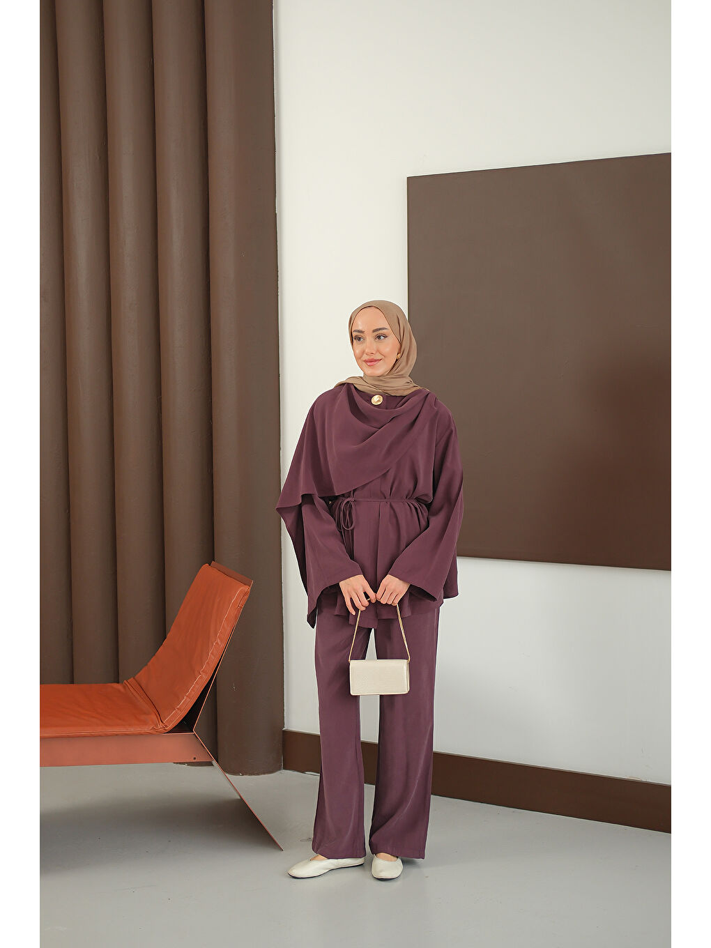 Kadın Önü Şal Detay Takım Bordo-3