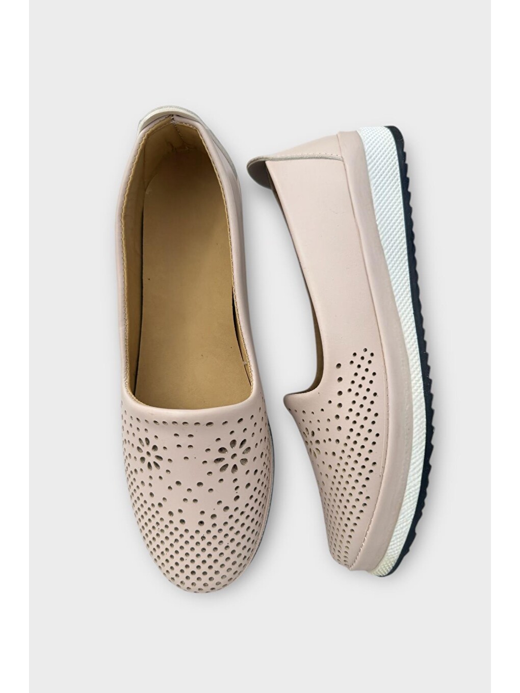 Kadın Ortopedik Delikli Comfort Günlük Ayakkabı Bej-5