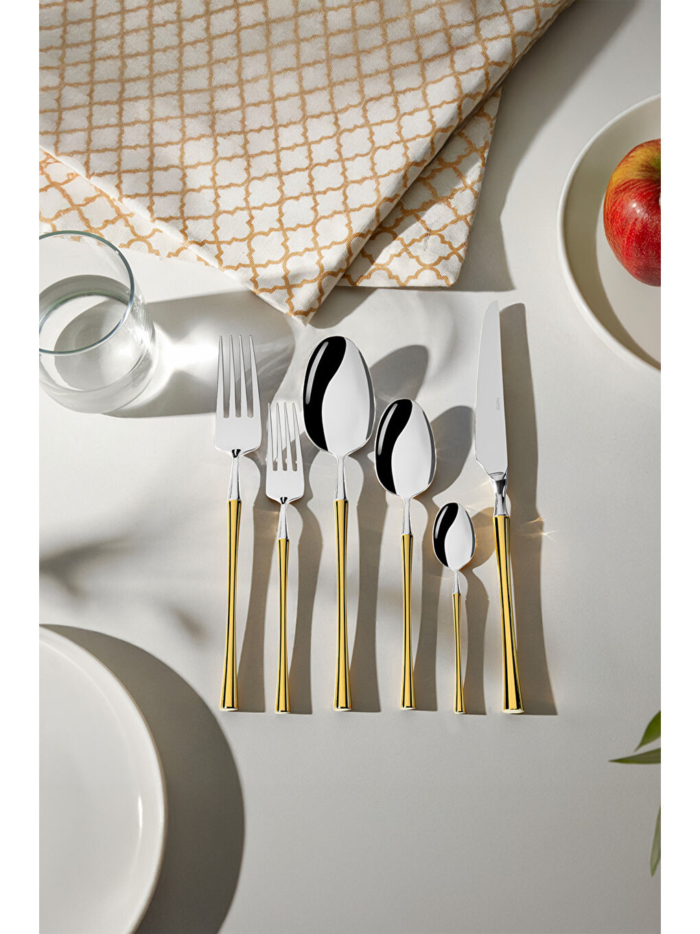 Sarı Marbella Altın Saten 6 Kişilik 36 Parça Kutulu Çatal Kaşık Bıçak Takımı-4