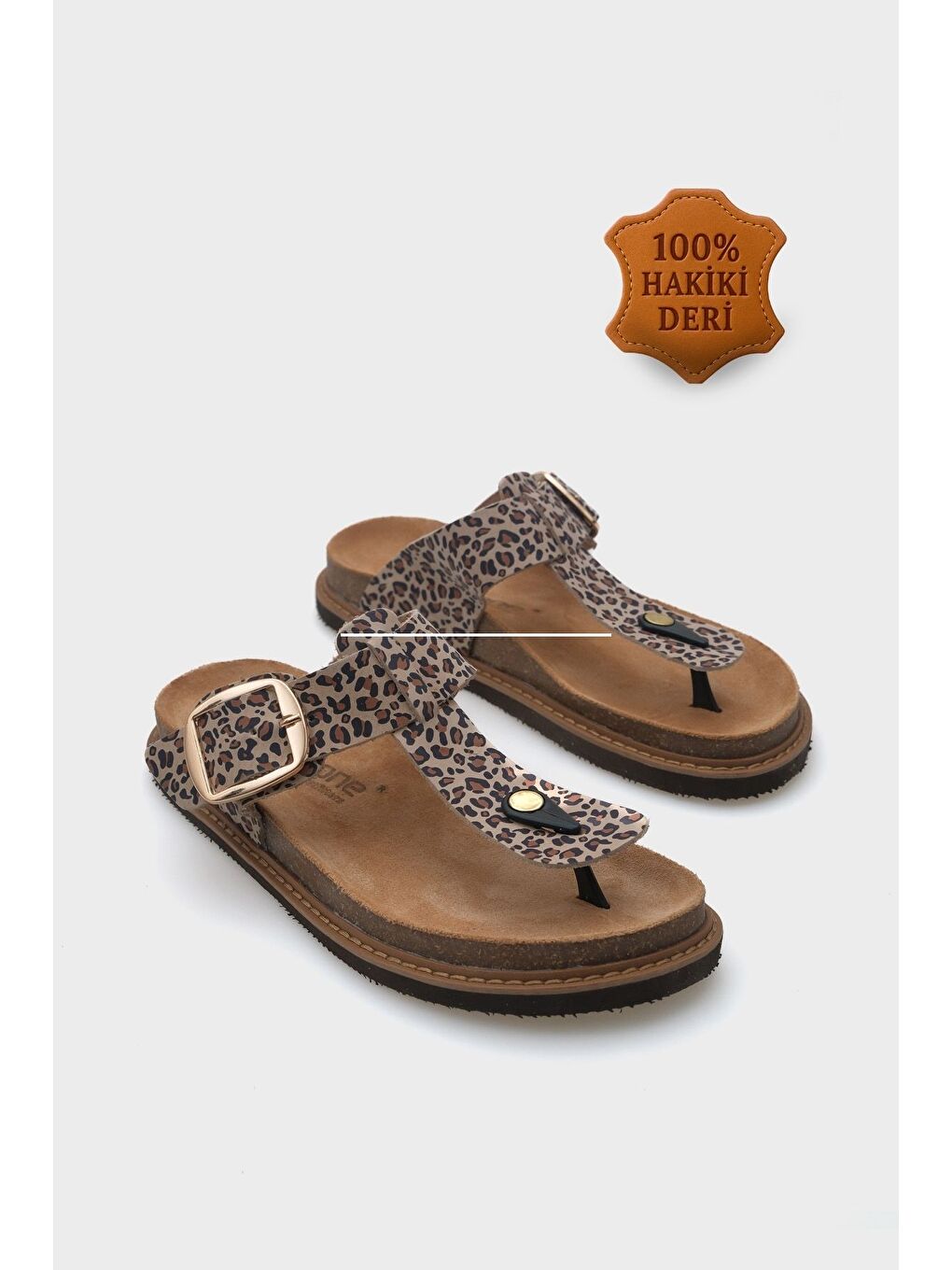 Kahverengi Nina Deri Parmak Arası Kadın Terlik-1