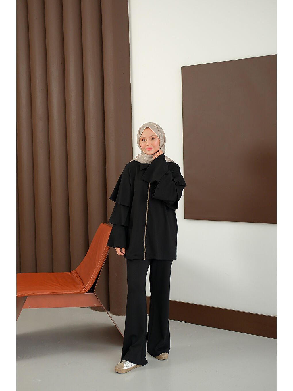 Kadın Kolları Fırfır Detay Takım Siyah-2