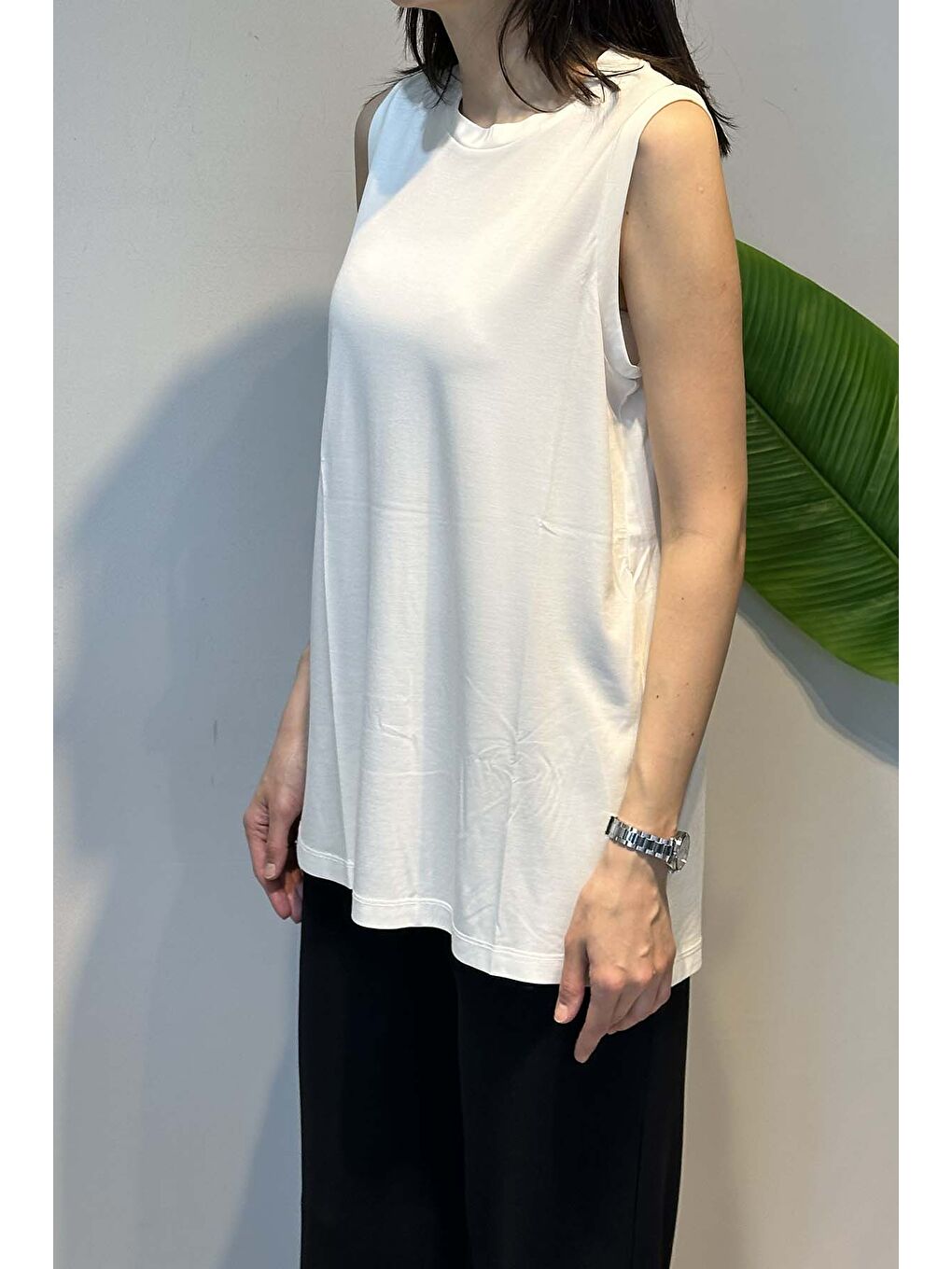 Sıfır Kollu Bambu Bluz 168 Ekru-2