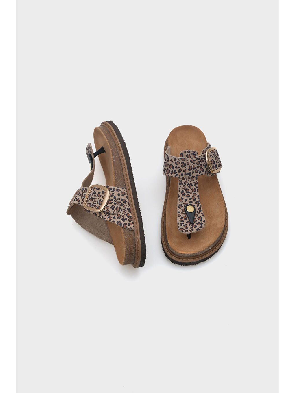 Kahverengi Nina Deri Parmak Arası Kadın Terlik-4