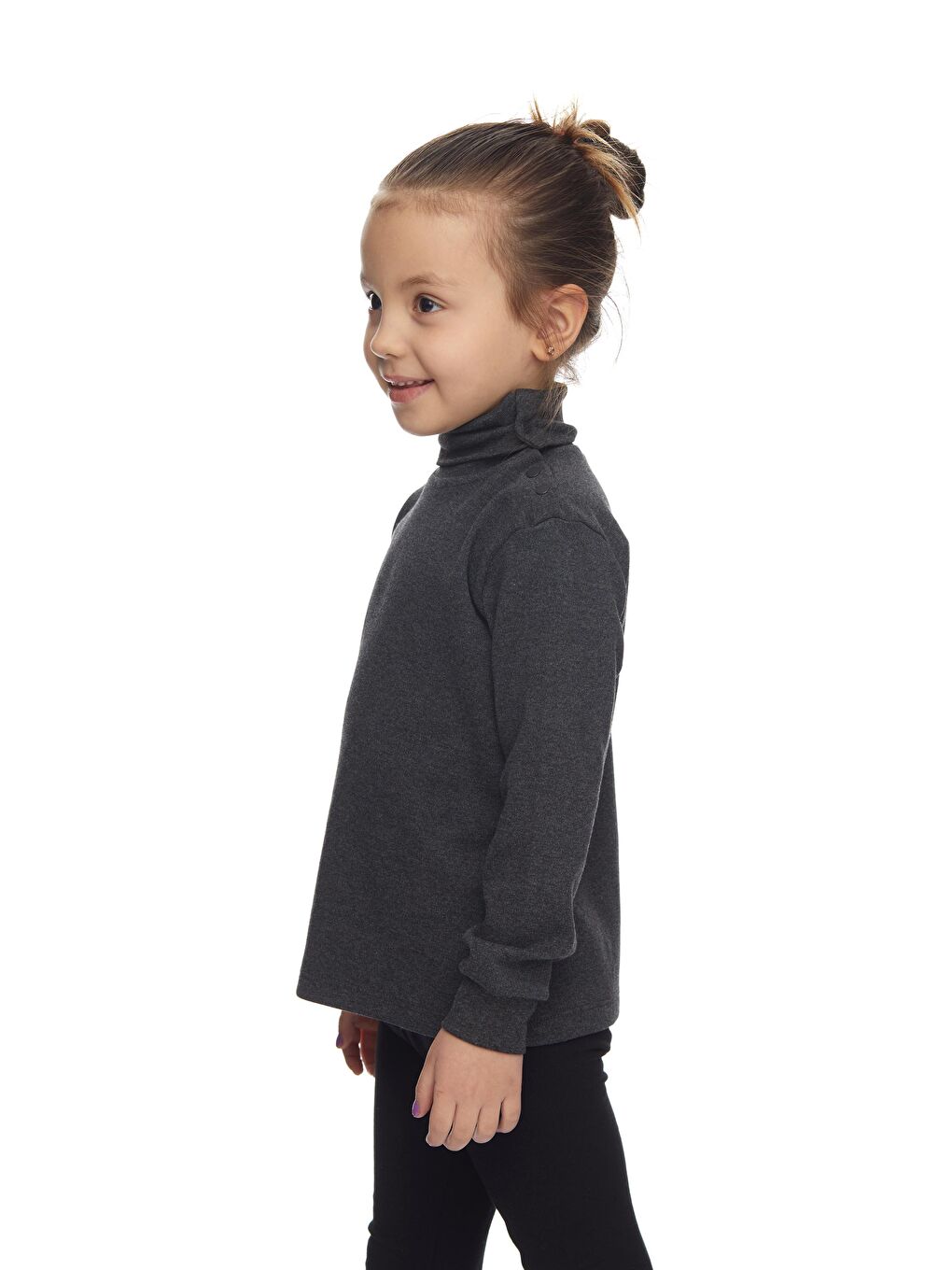 Antrasit Kız Çocuk Tam Balıkçı Uzun Kol Çıtçıtlı Tişört-1
