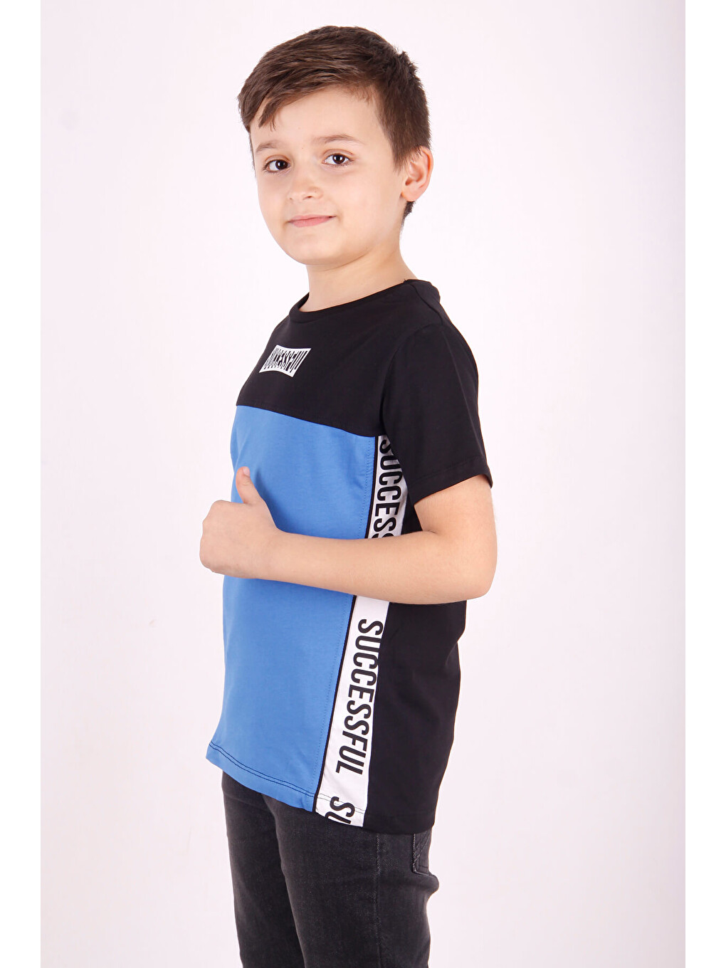 Mavi Erkek Çocuk Yazı Baskılı Tişört-1