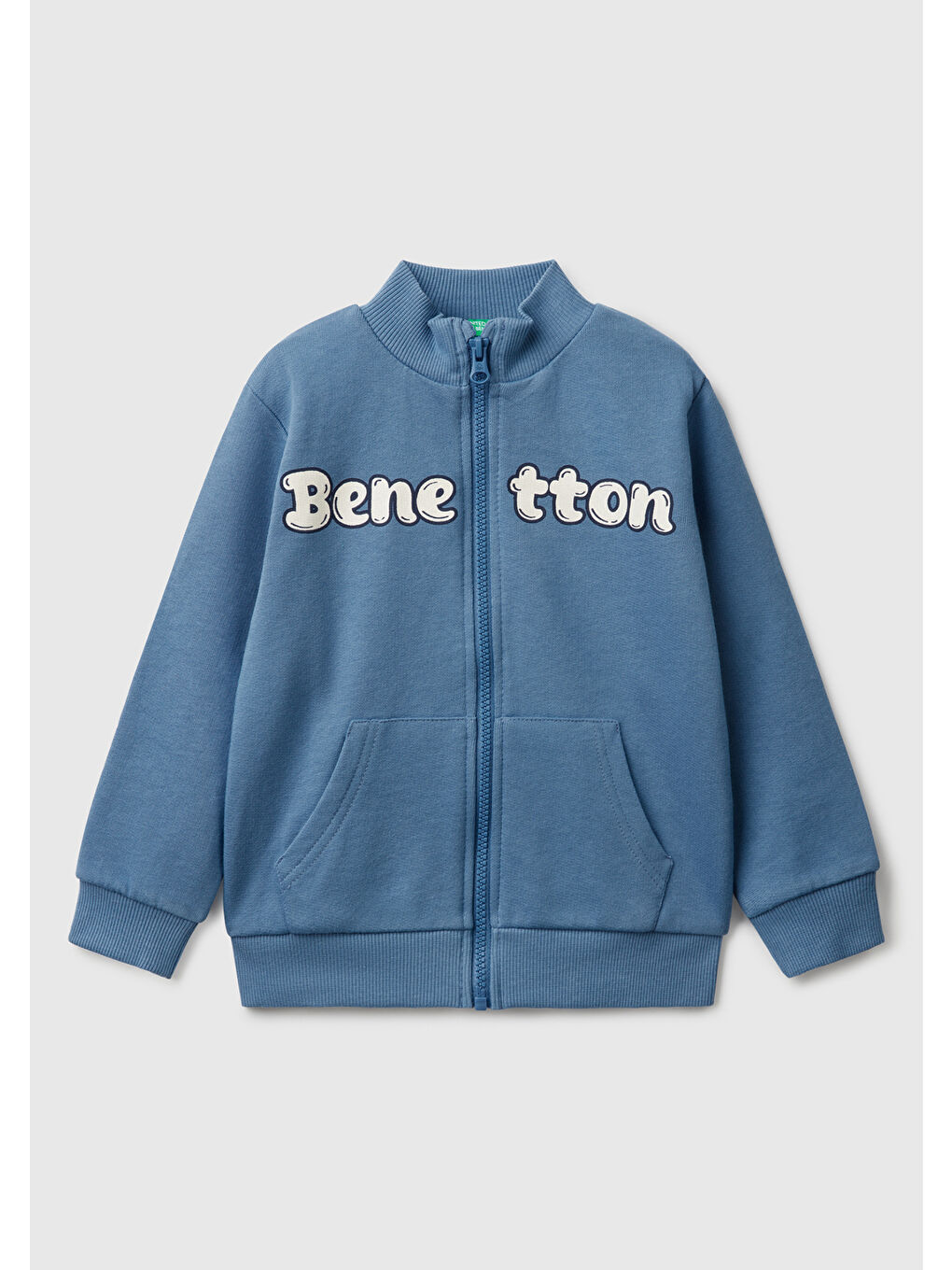 Erkek Çocuk Havacı Mavi Benetton Logo İşlemeli Fermuarlı Sweatshirt