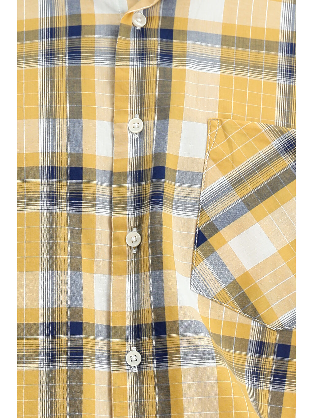 Sarı Kısa Kol Regular Fit Ekose Spor Düğmeli Yaka Pamuk %100 Pamuk Gömlek-4