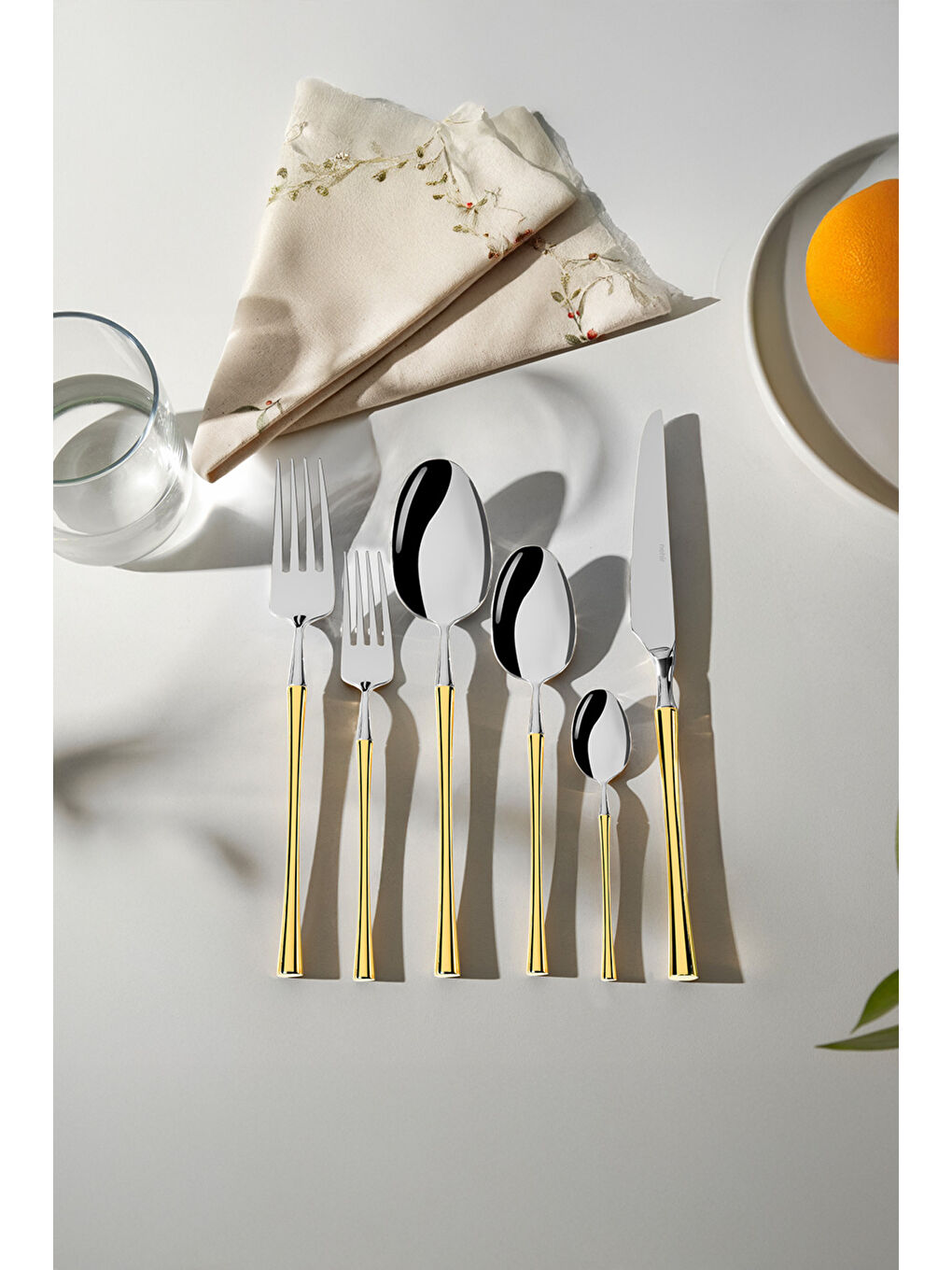 Sarı Marbella Altın Sade 6 Kişilik 36 Parça Kutulu Çatal Kaşık Bıçak Takımı-4