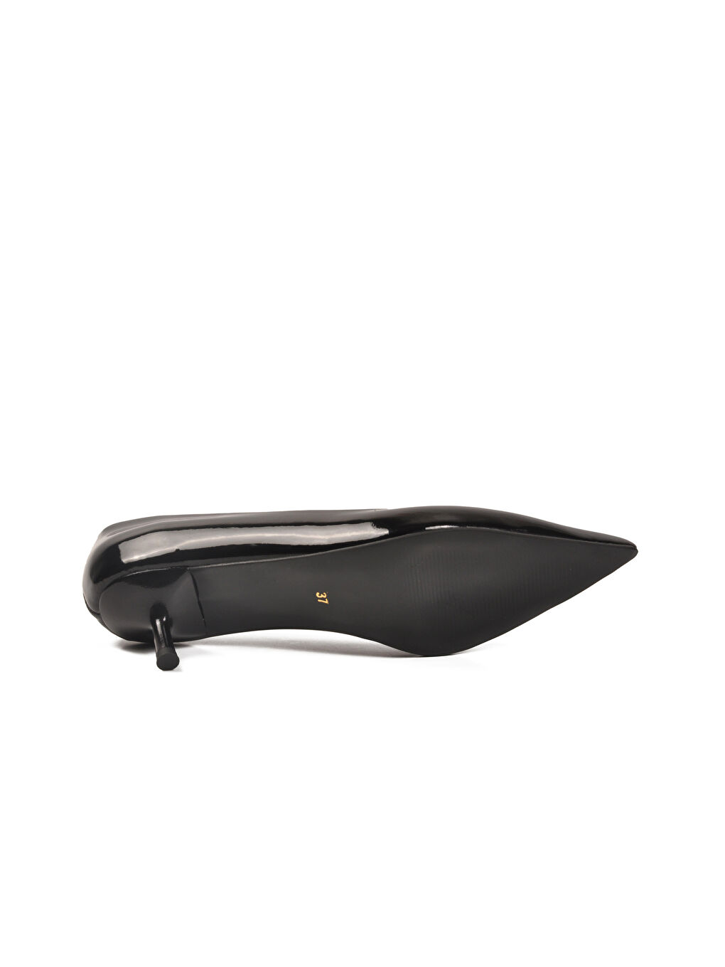 Siyah Rugan Hafif Kadın İnce Kısa Topuklu Ayakkabı 458343 Z-4