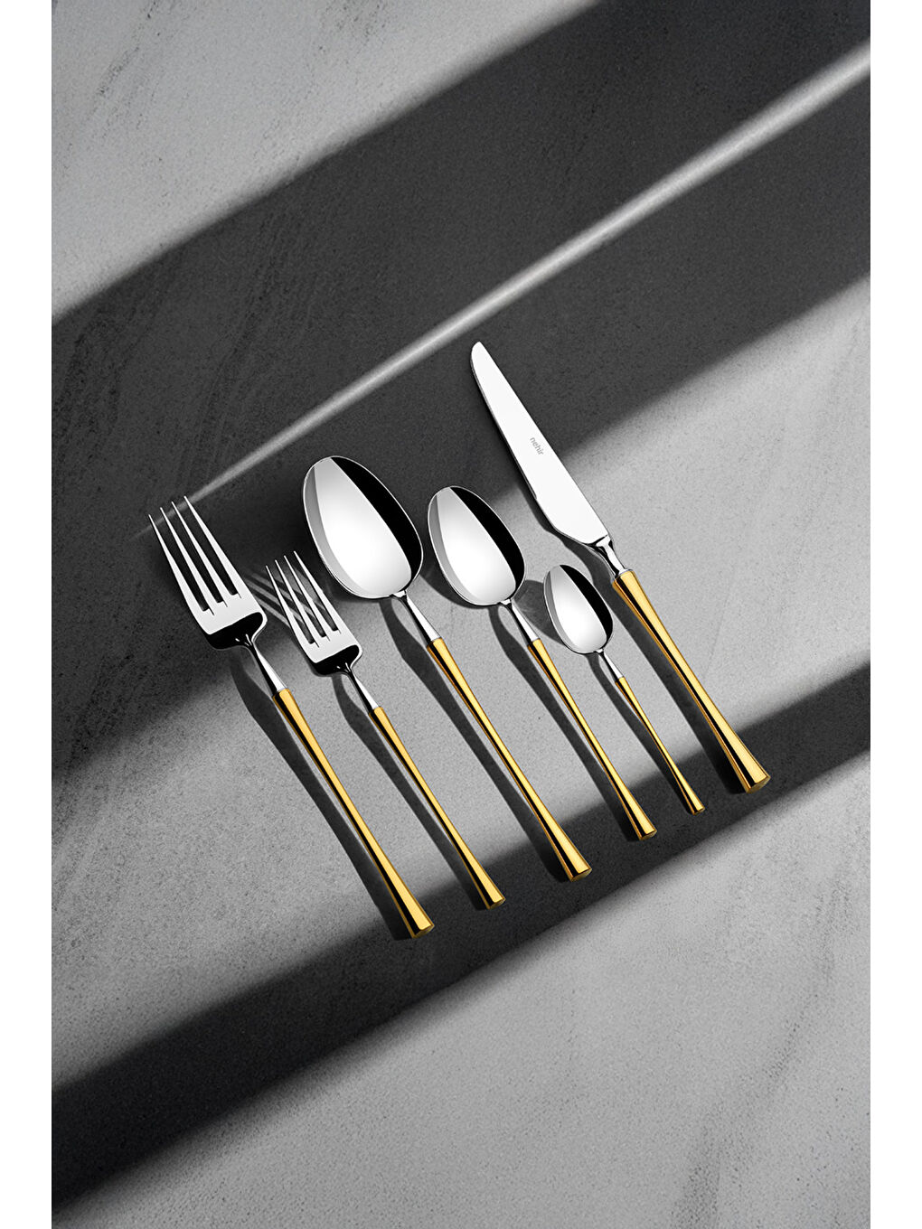 Sarı Marbella Altın Sade 12 Kişilik 72 Parça Kutulu Çatal Kaşık Bıçak Takımı