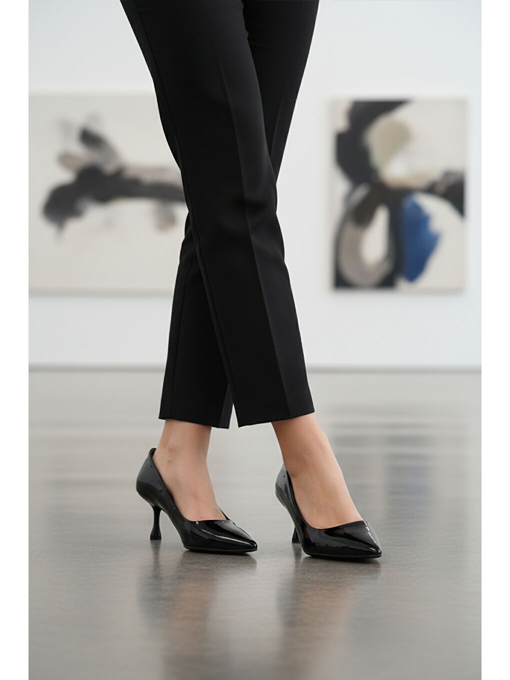 Siyah Rugan Kadın İnce Kısa Topuklu Abiye Ayakkabı 695033 Z-2