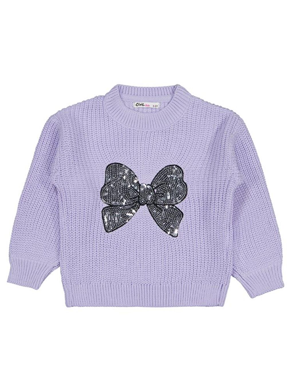 Lila Girls Fiyonk Nakışlı 2-5 Yaş Kazak