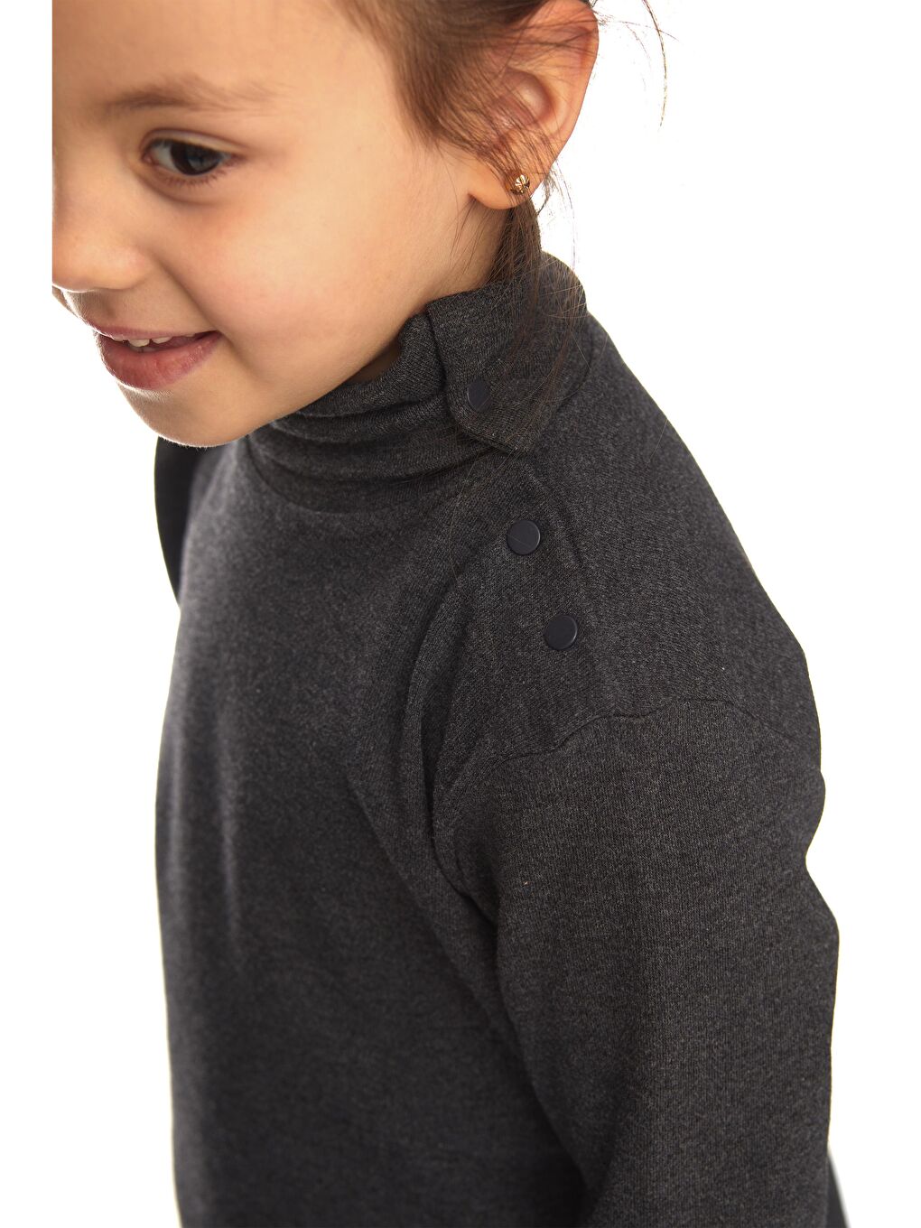 Antrasit Kız Çocuk Tam Balıkçı Uzun Kol Çıtçıtlı Tişört-2