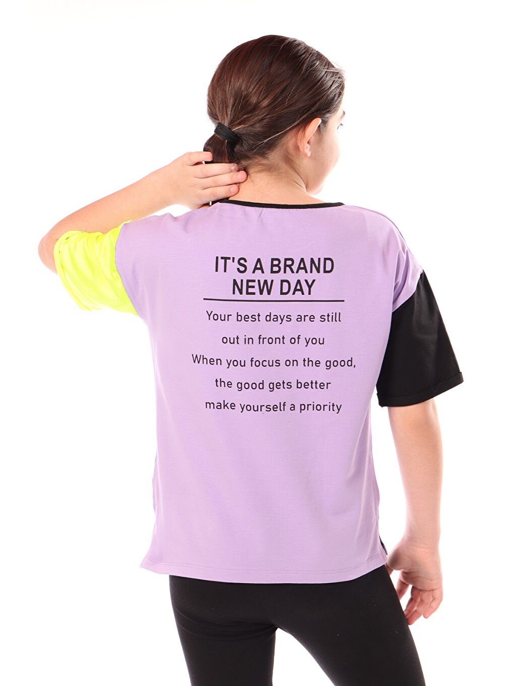 Lila Kız Çocuk Nakışlı Tişört-1