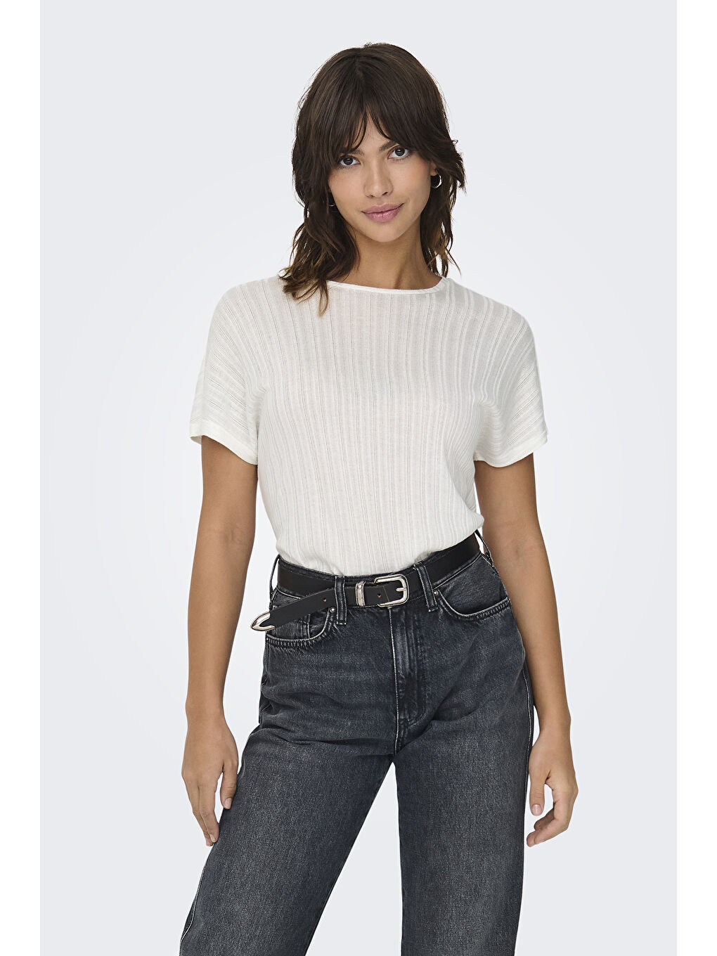 Ekru Onlirina Relaxed Fit Bisiklet Yaka Kadın T Shirt 15349079