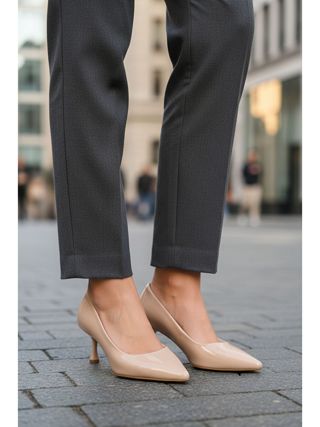 Bej Rugan Kadın İnce Kısa Topuklu Abiye Ayakkabı 695033 Z-2