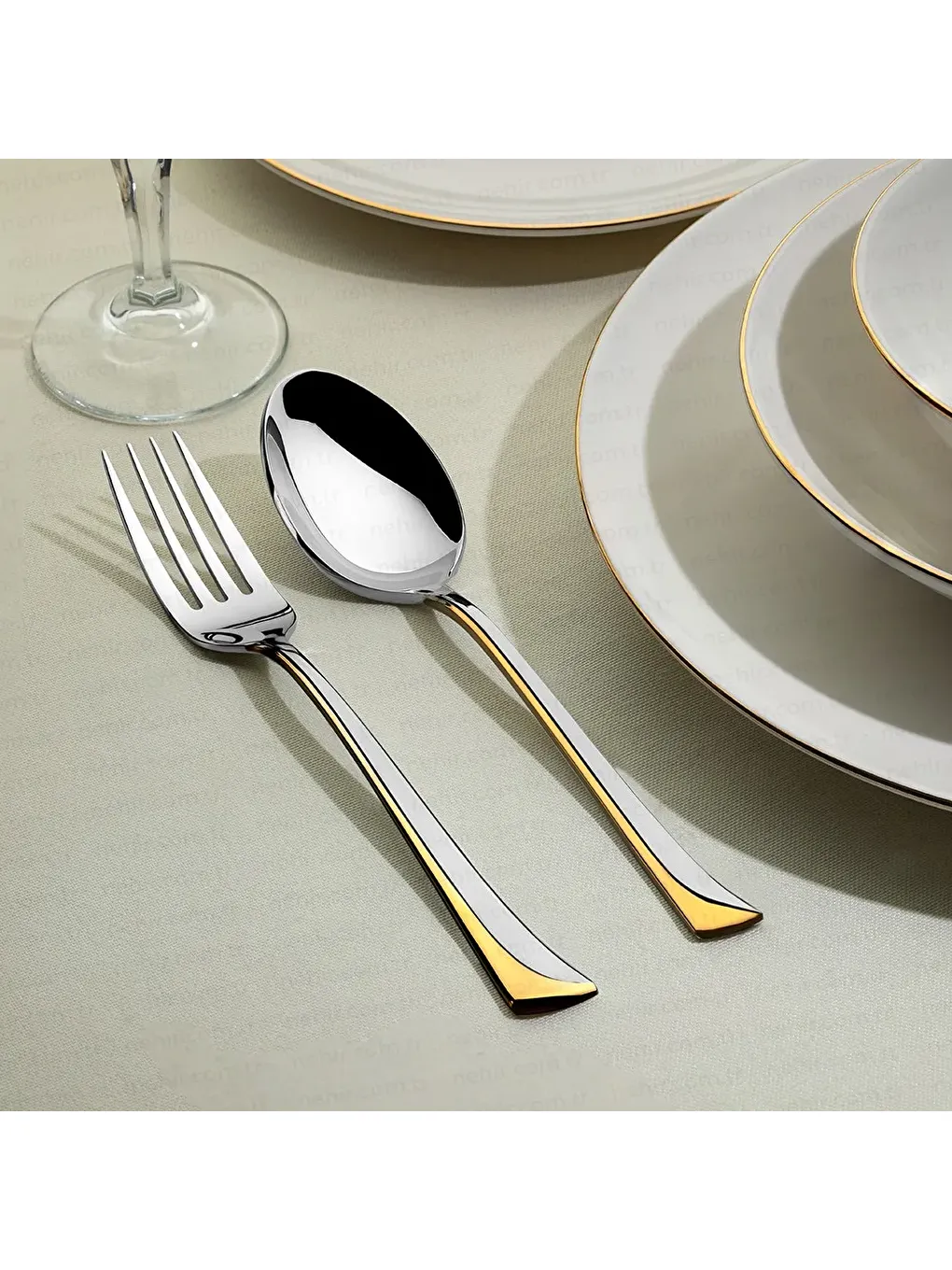 Sarı Maksi Altın Saten 12 Kişilik 84 Parça Deri Kutulu Çatal Kaşık Bıçak Takımı-3