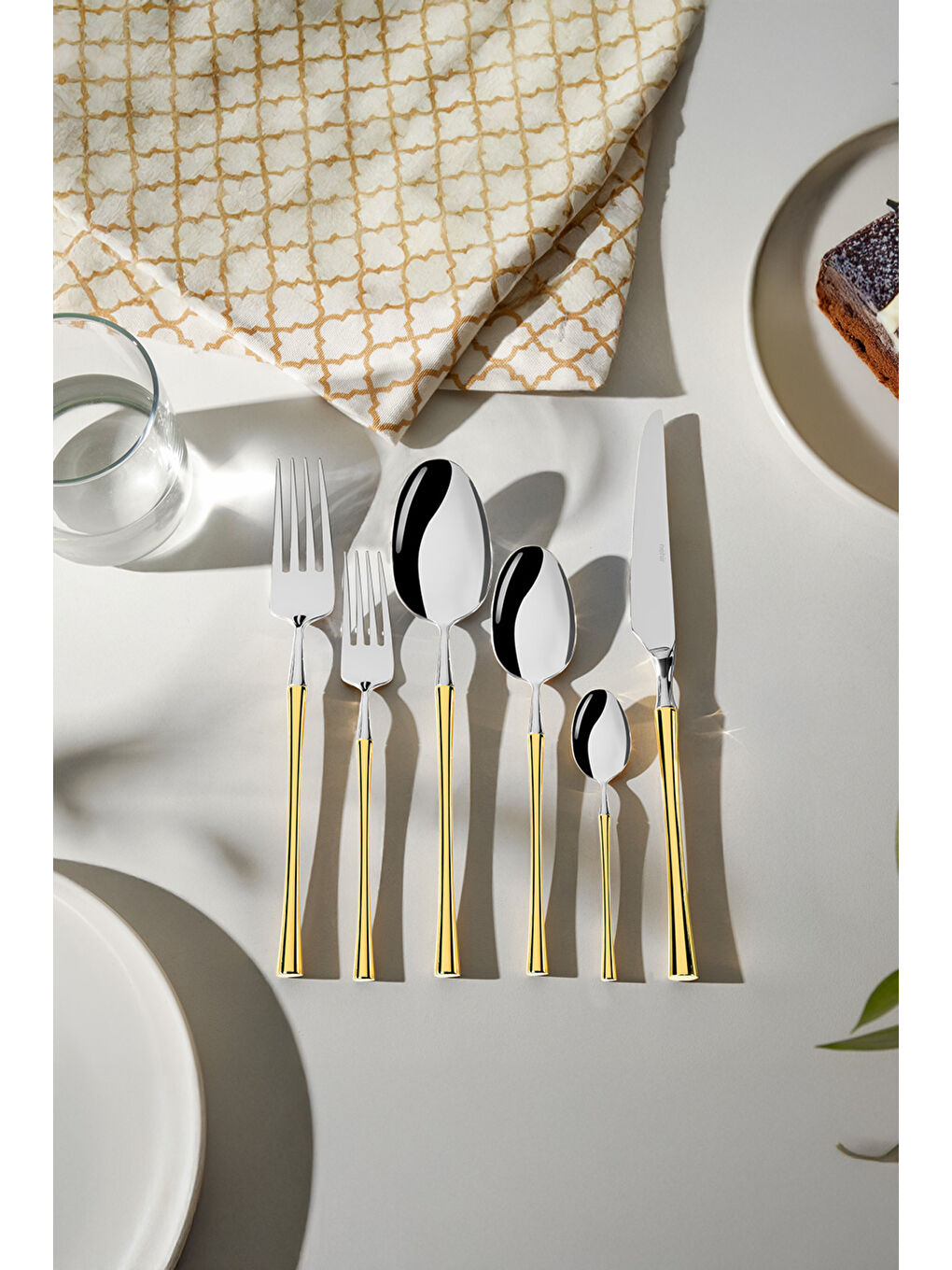Sarı Marbella Altın Sade 12 Kişilik 72 Parça Kutulu Çatal Kaşık Bıçak Takımı-4